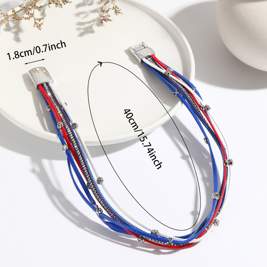Multi Strand Leather Wrap Bracelet - blue - 1