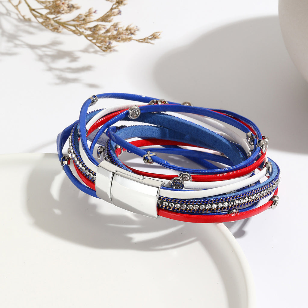 Multi Strand Leather Wrap Bracelet - blue - 2