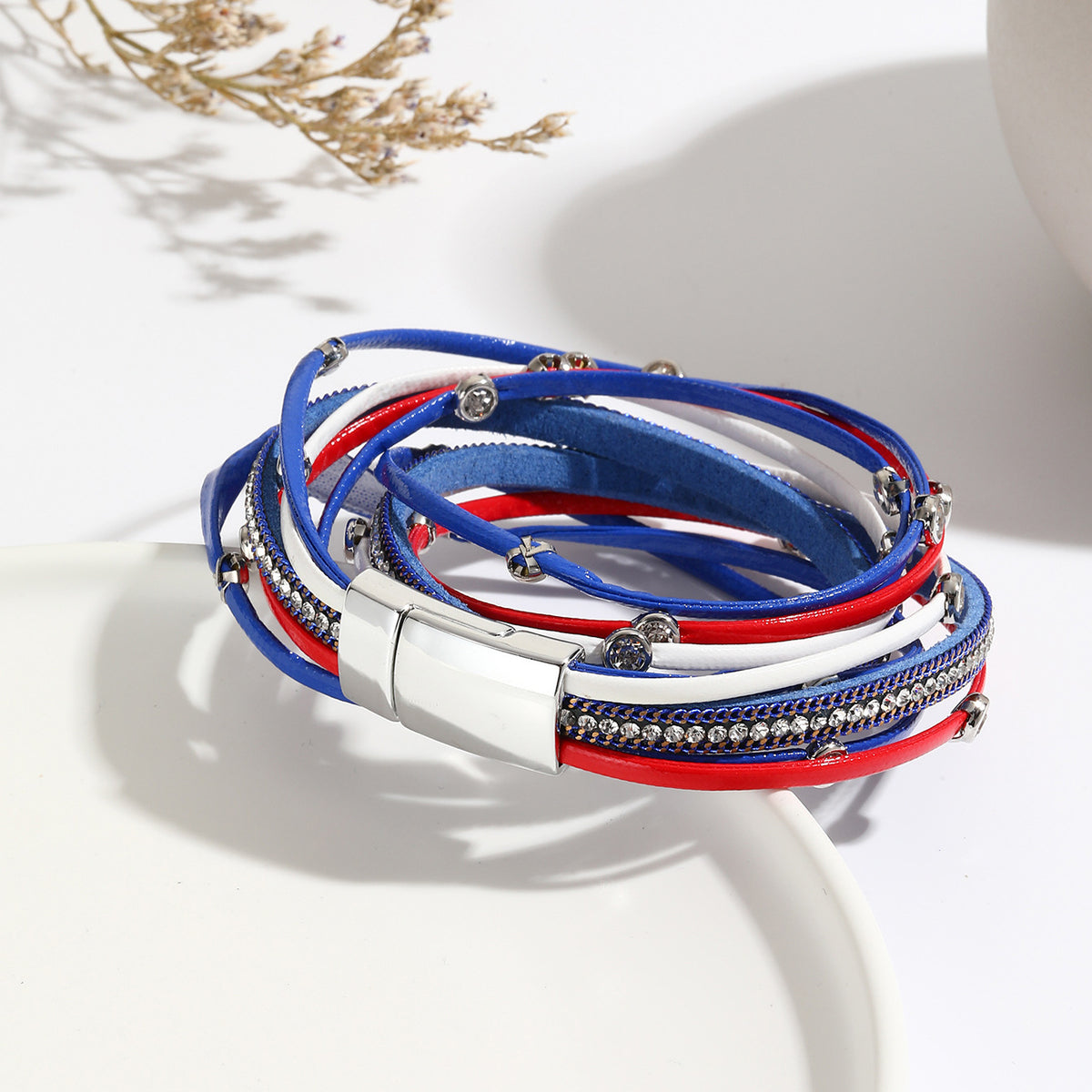 Multi Strand Leather Wrap Bracelet - blue - 2