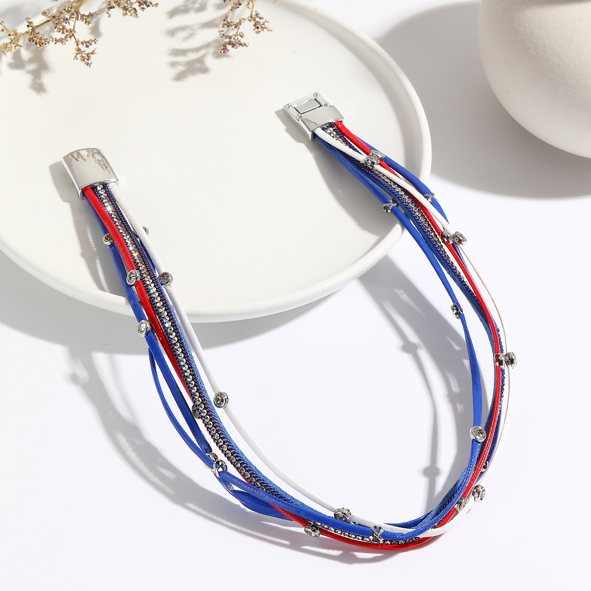 Multi Strand Leather Wrap Bracelet - blue - 3