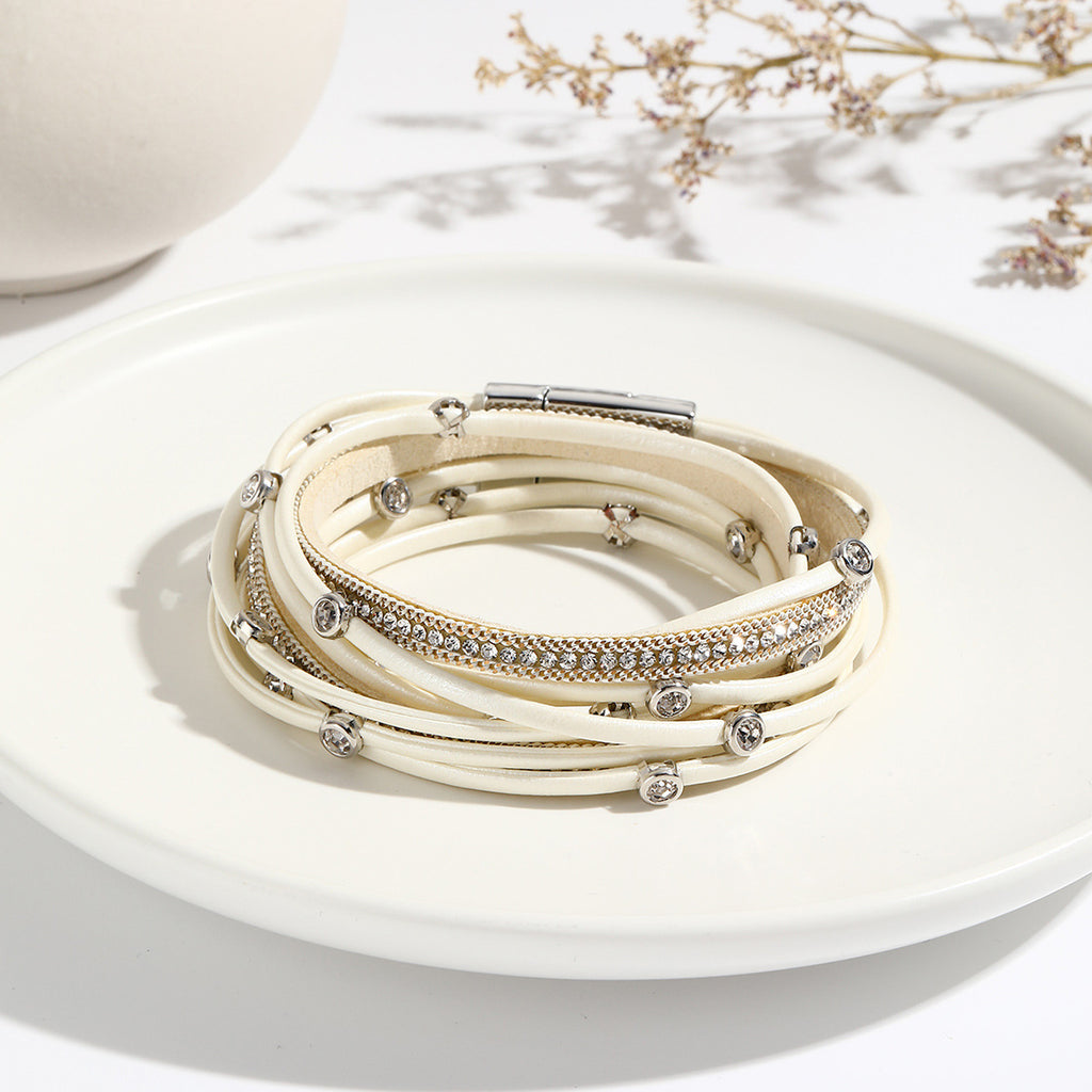 Multi Strand Leather Wrap Bracelet - white