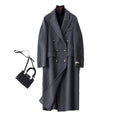 Double Breasted Wool Peak Lapel Longline Coat - Charcoal Gray