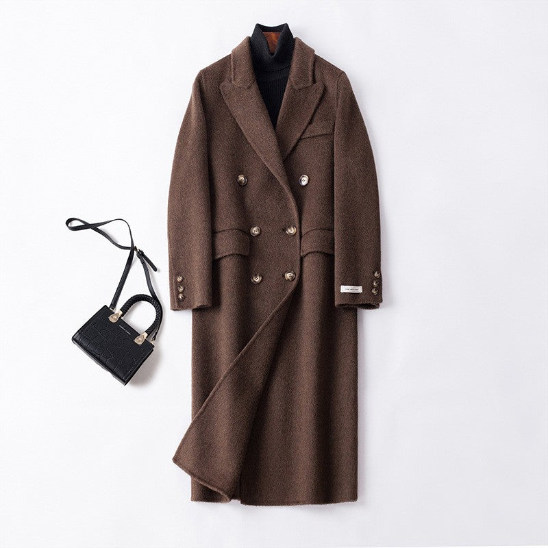 Double Breasted Wool Peak Lapel Longline Coat