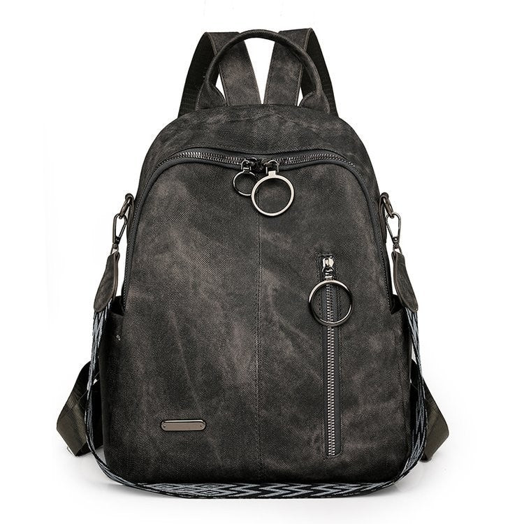 Distressed Faux Leather Convertible Backpack - Black