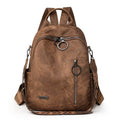 Distressed Faux Leather Convertible Backpack - Brown
