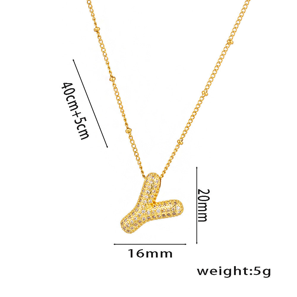 Pave Zircon Initial Letter Pendant Necklace - Gold_Y