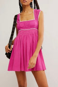 Scalloped Trim Open Back Babydoll Dress - Fuchsia