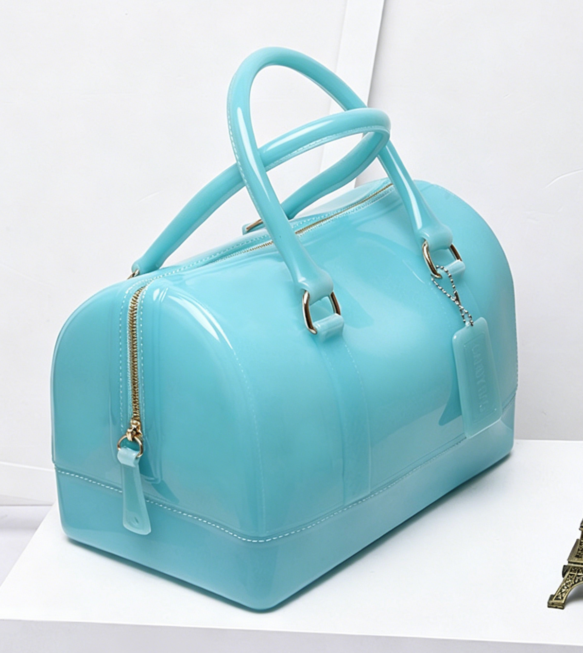 Glossy Jelly Top Handle Boston Bag - Blue