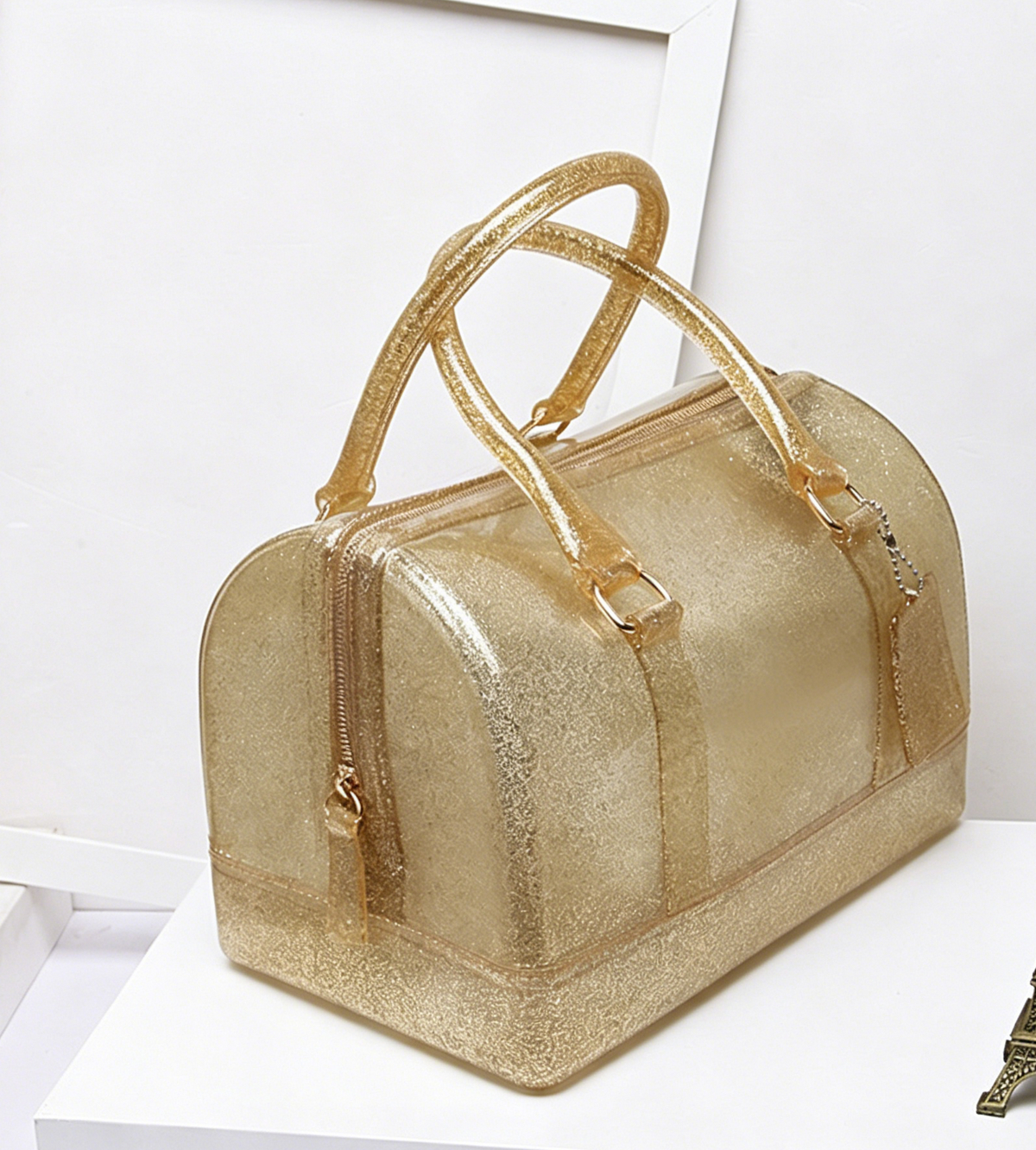 Glossy Jelly Top Handle Boston Bag - Gold