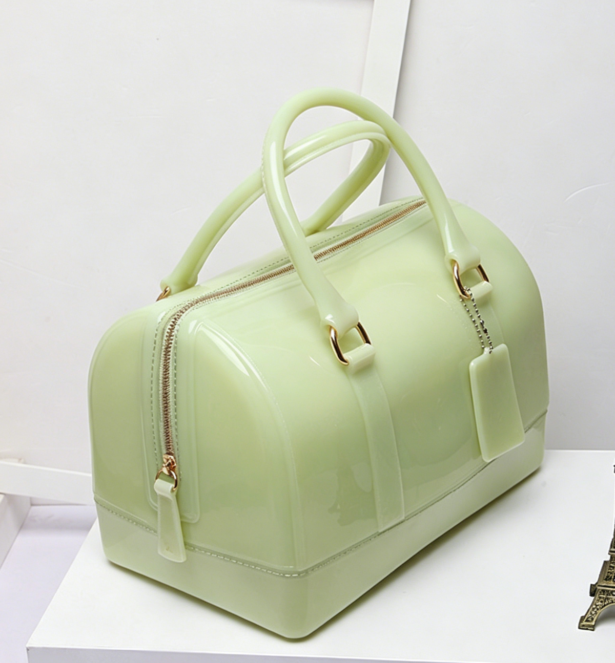 Glossy Jelly Top Handle Boston Bag - Green