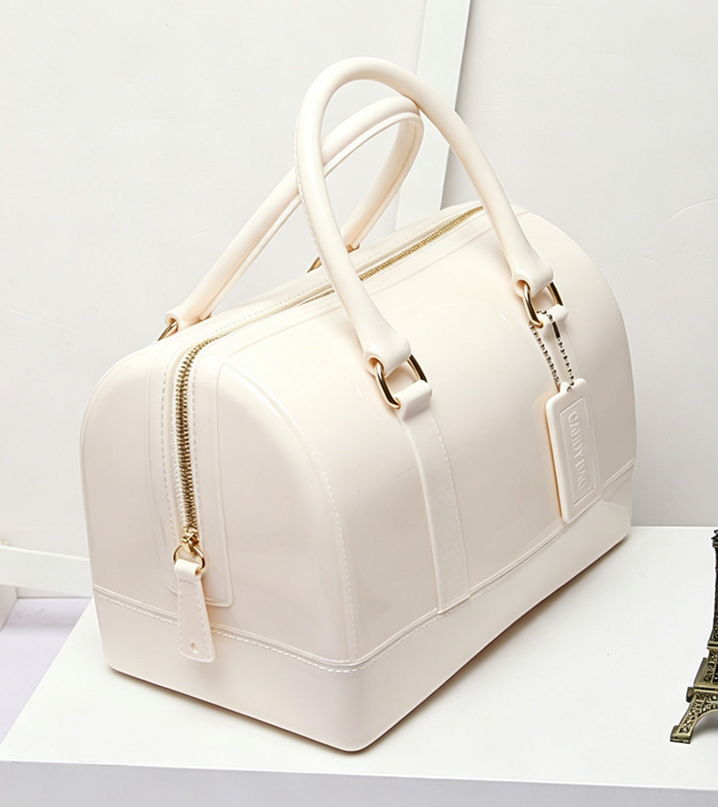 Glossy Jelly Top Handle Boston Bag - Offwhite - 1