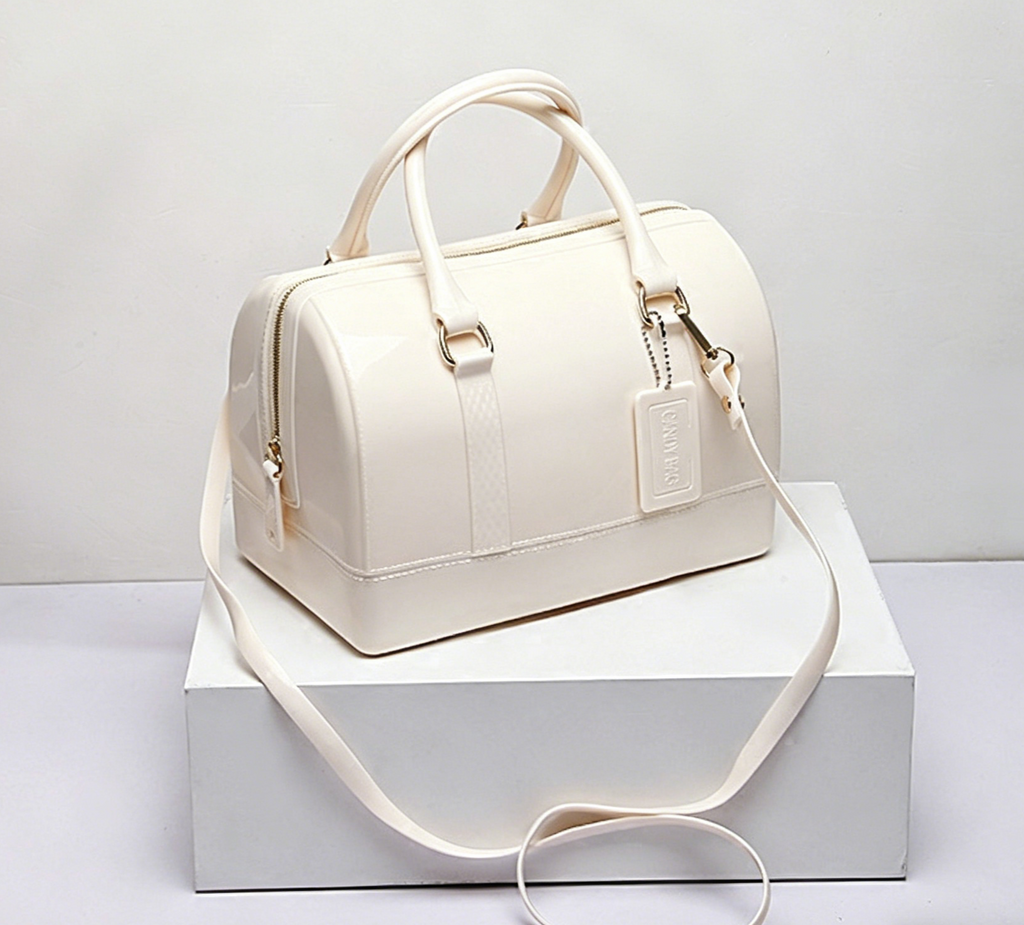 Glossy Jelly Top Handle Boston Bag - Offwhite - 3