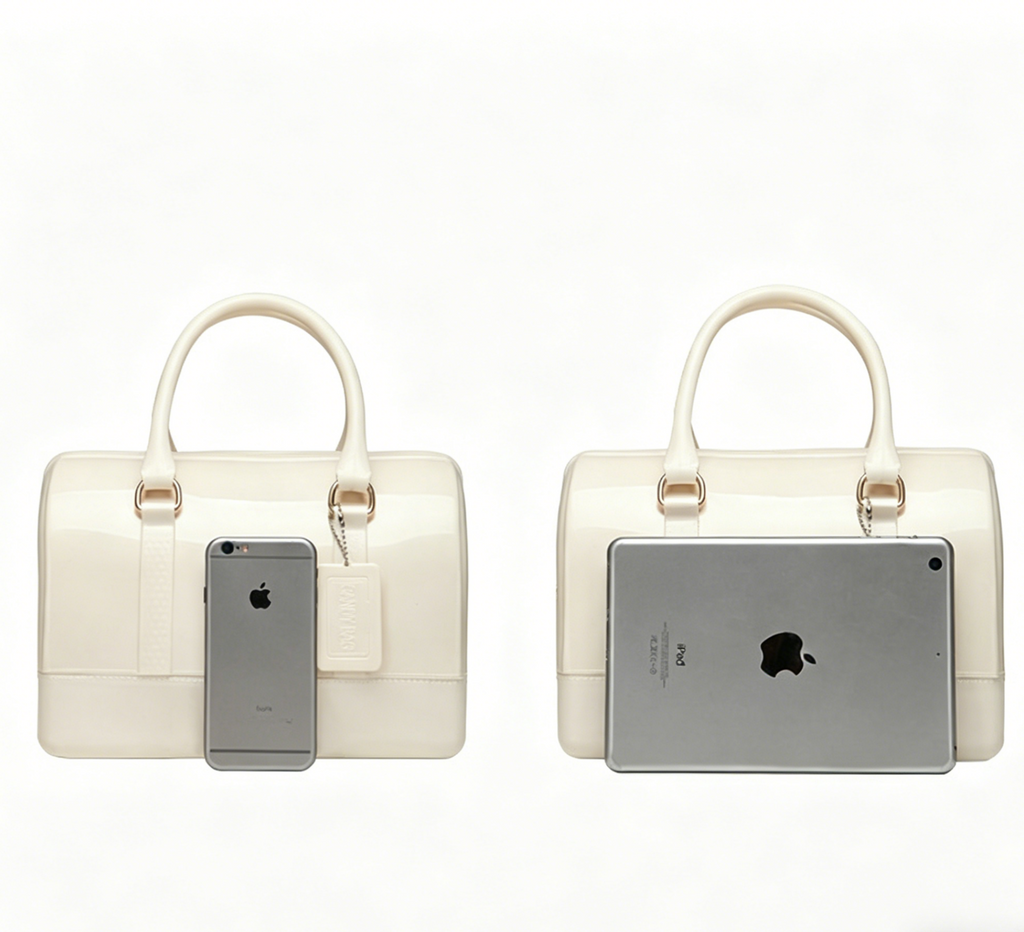 Glossy Jelly Top Handle Boston Bag - Offwhite - 5