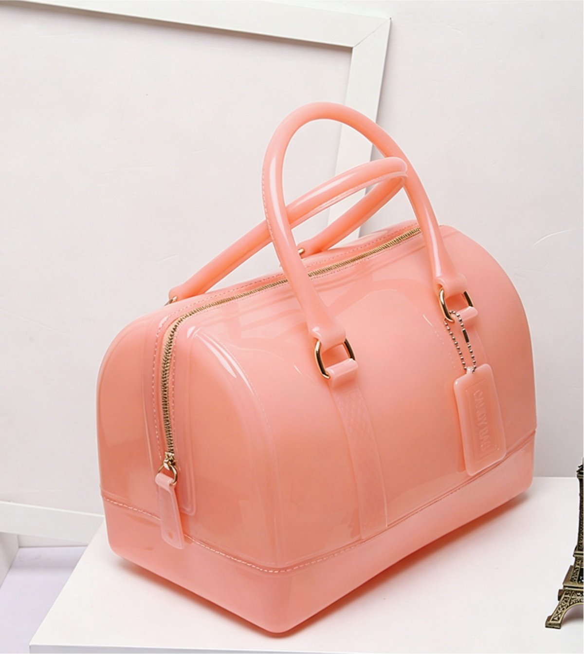 Glossy Jelly Top Handle Boston Bag - Pink