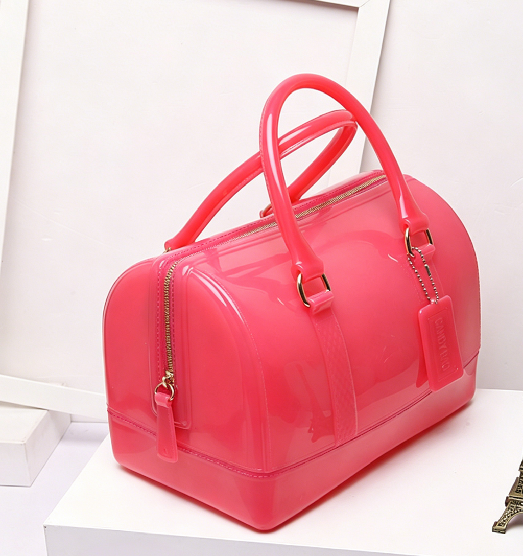 Glossy Jelly Top Handle Boston Bag - Rose_red