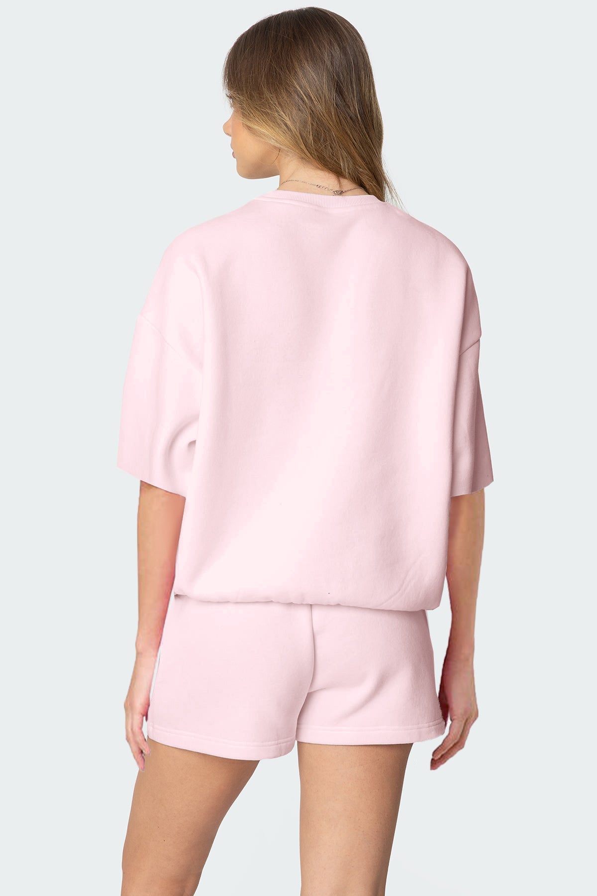 Bow Print Tee And Shorts Set - Pink - 2