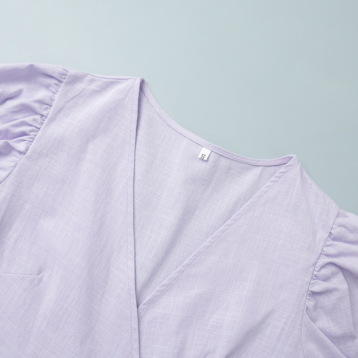 Puff Sleeve Wrap Midi Dress With Tie Waist - Purple - 4