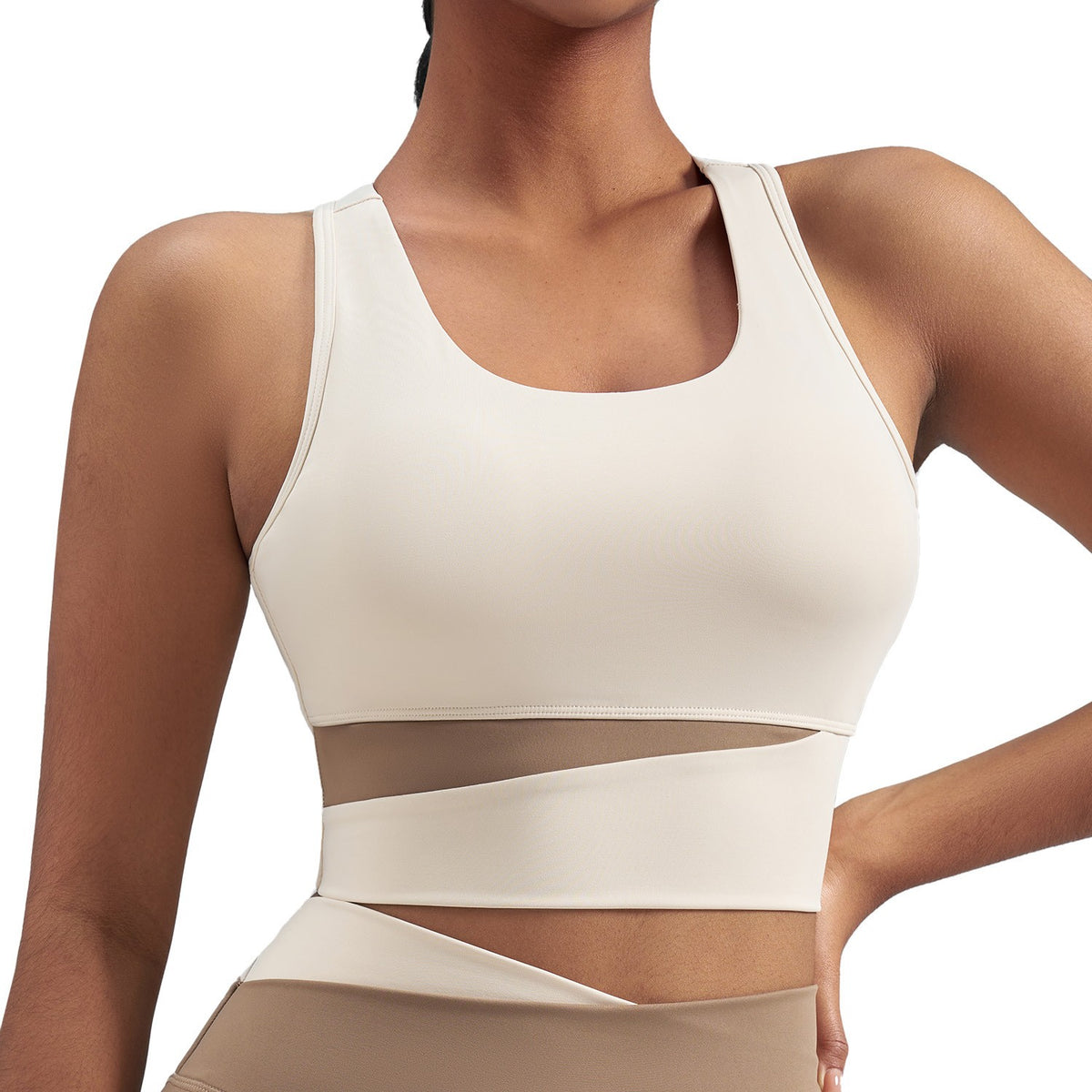 Mesh Panel Colorblock Longline Workout Sports Bra