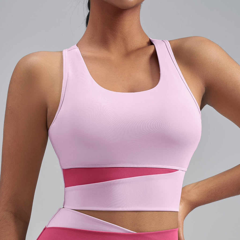 Mesh Panel Colorblock Longline Workout Sports Bra