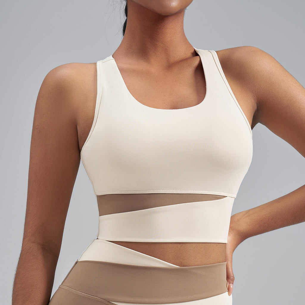 Mesh Panel Colorblock Longline Workout Sports Bra