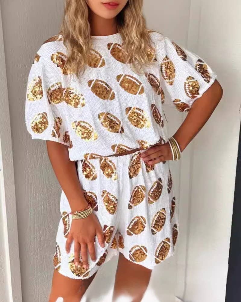 Sequin Football Tee and Shorts Lounge Set