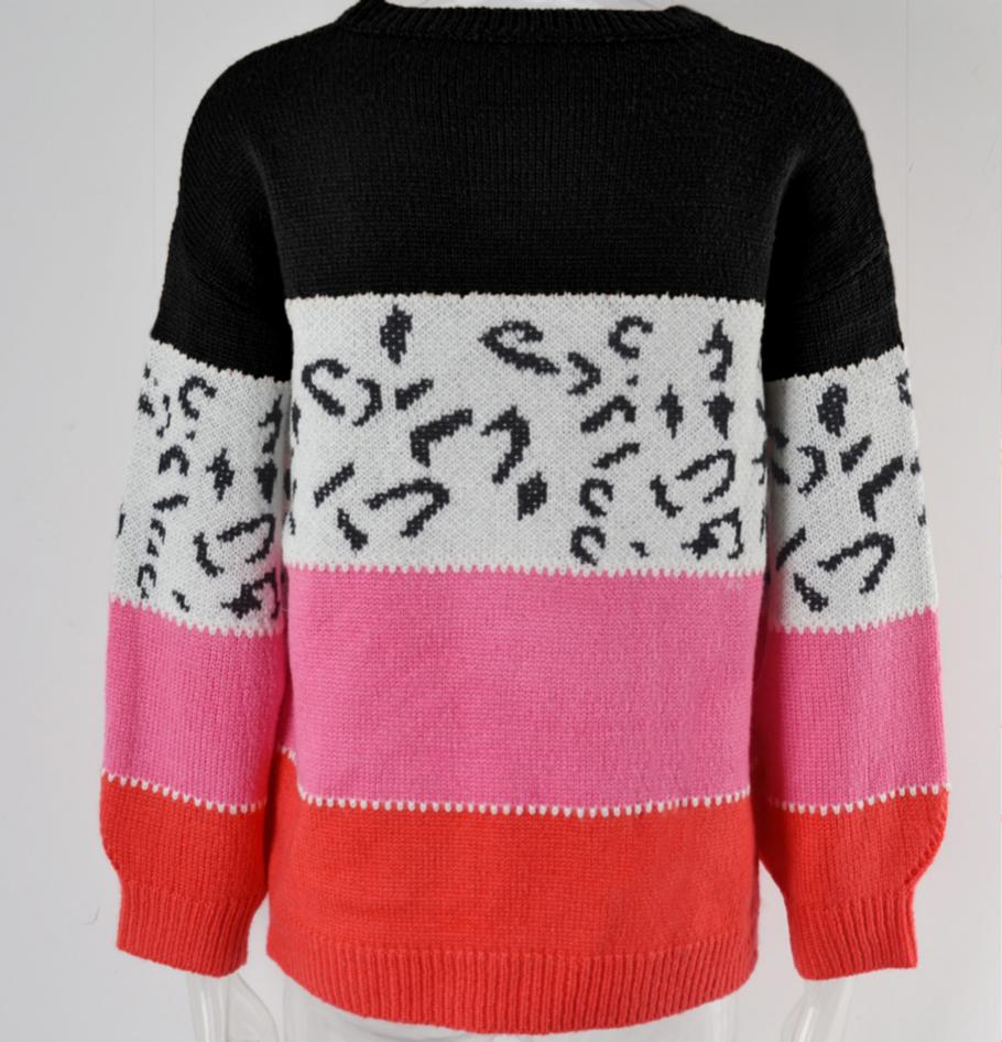 Leopard Panel Colorblock Crewneck Jumper - BPink - 2