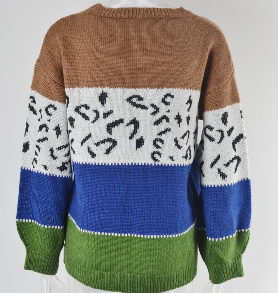 Leopard Panel Colorblock Crewneck Jumper - Blue - 2