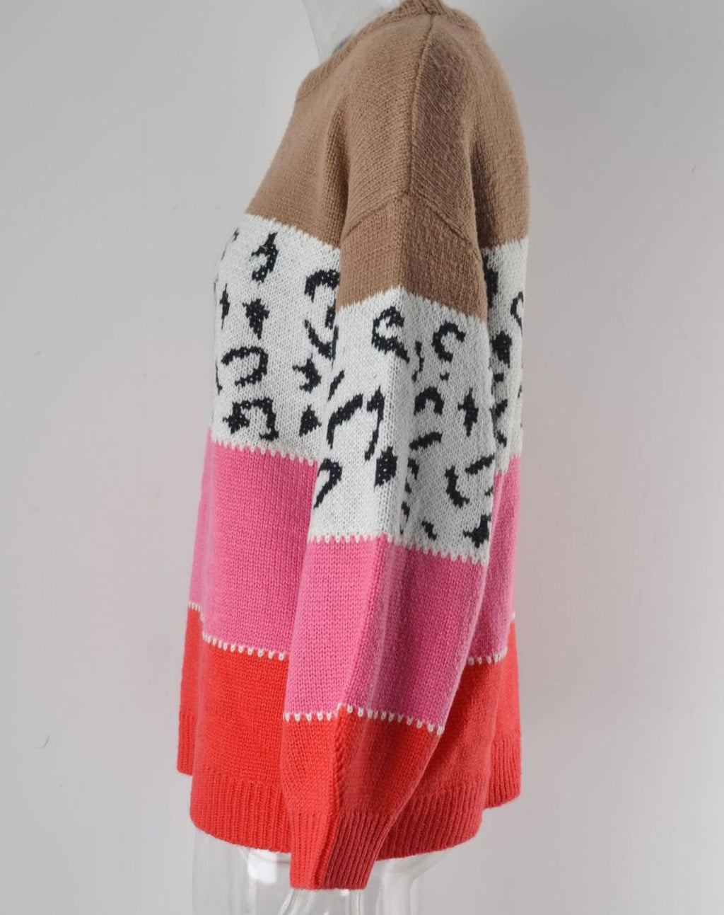 Leopard Panel Colorblock Crewneck Jumper - Pink - 2