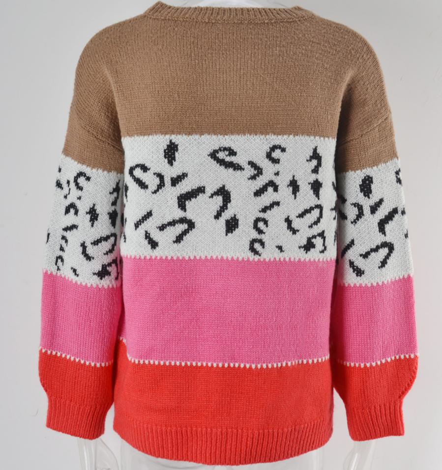 Leopard Panel Colorblock Crewneck Jumper - Pink - 3