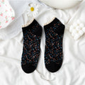 Lace Trim Ditsy Floral Ankle Socks - Black