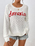 Embroidered America Script Knit Sweater - White