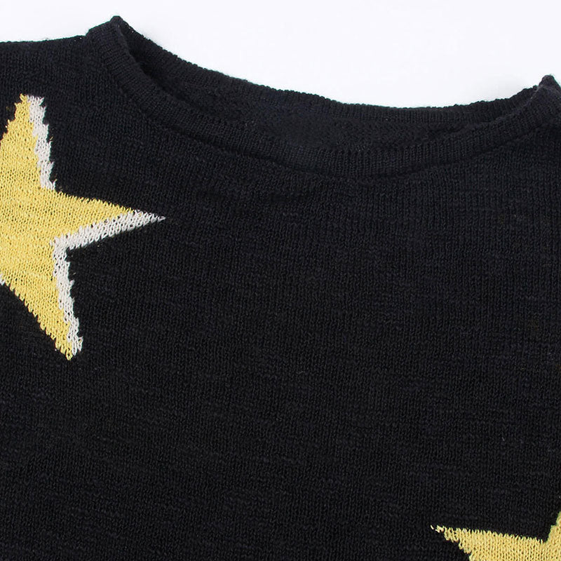 Star Jacquard Drop Shoulder Sweater - Black - 3