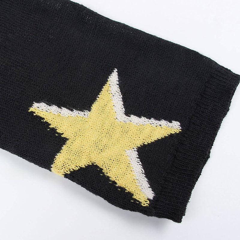 Star Jacquard Drop Shoulder Sweater - Black - 4