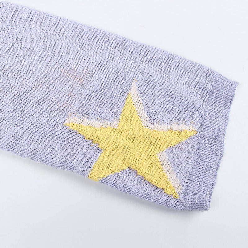 Star Jacquard Drop Shoulder Sweater - Purple - 4