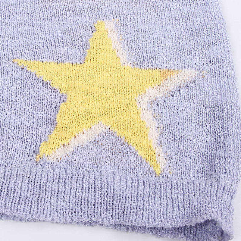 Star Jacquard Drop Shoulder Sweater - Purple - 5