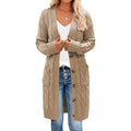 Cable Knit Longline Button Cardigan - Khaki