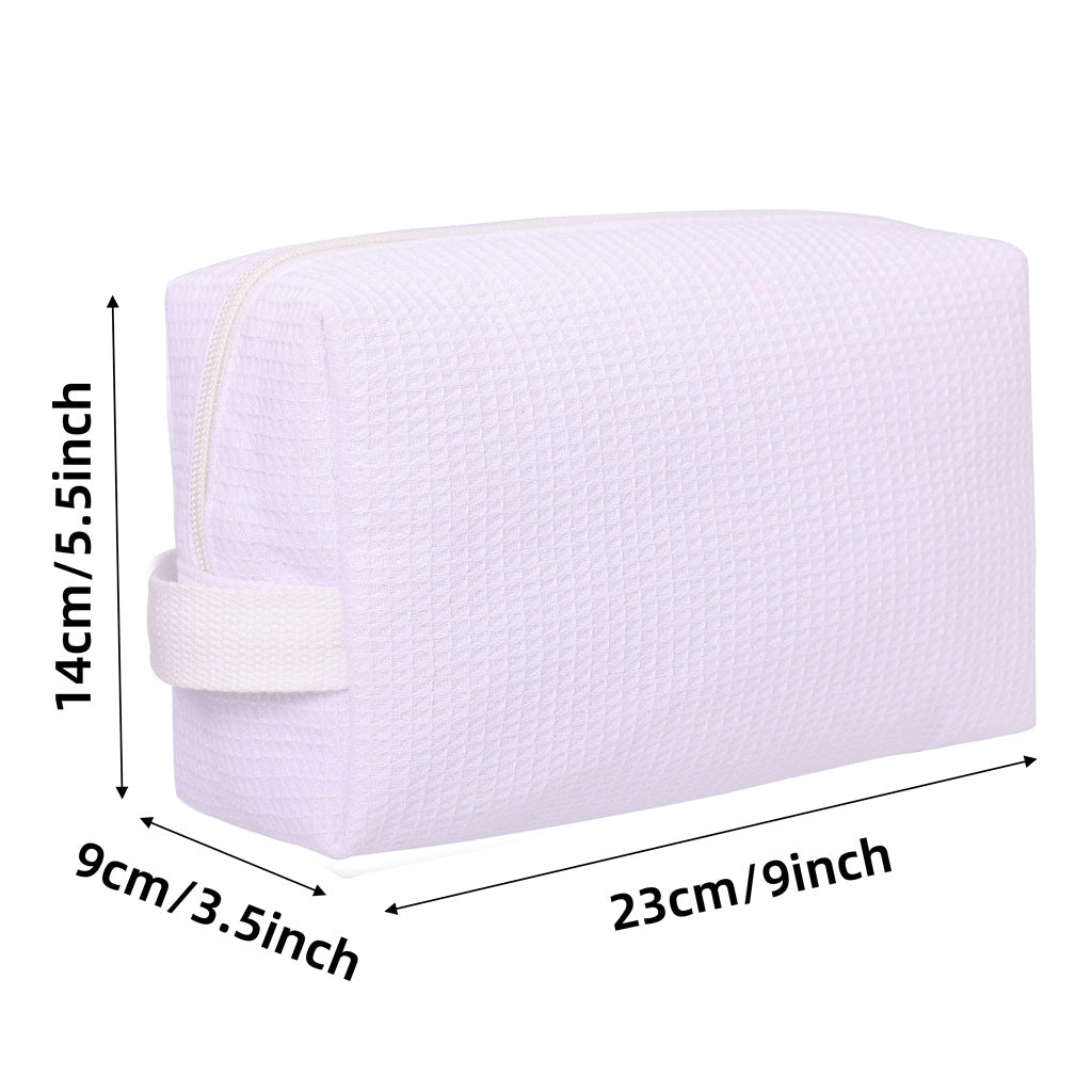 Solid Color Waffle Knit Travel Cosmetic Pouch - White