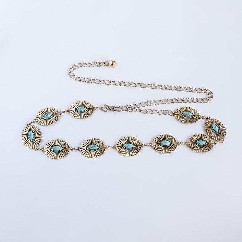 Marquise Stone Oval Concho Belt Chain - Gold