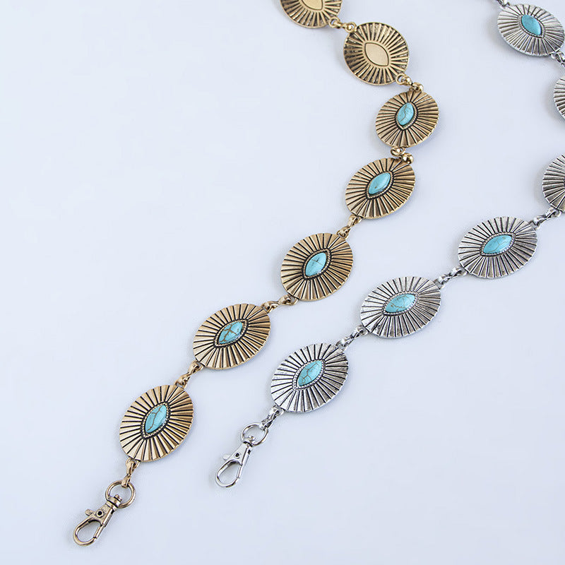 Marquise Stone Oval Concho Belt Chain - Gold - 1