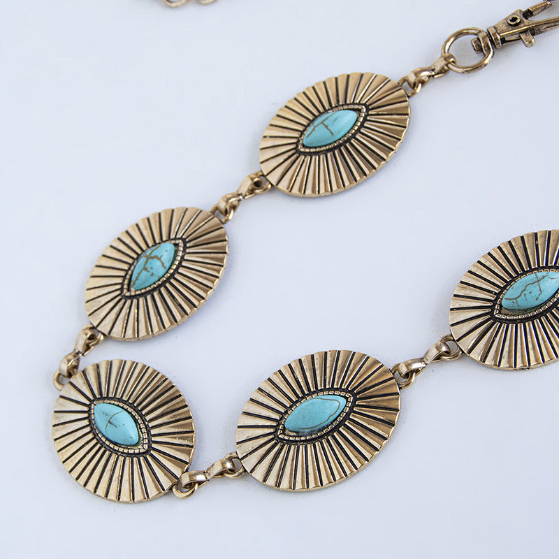 Marquise Stone Oval Concho Belt Chain - Gold - 2