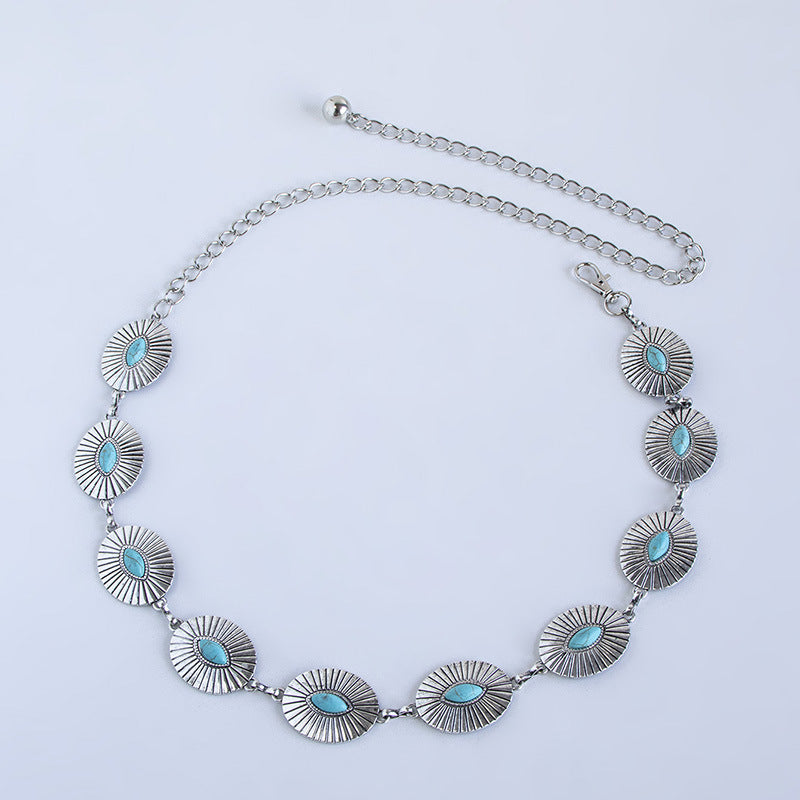 Marquise Stone Oval Concho Belt Chain - Silvery - 1