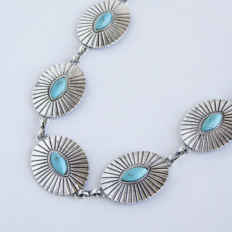 Marquise Stone Oval Concho Belt Chain - Silvery - 2
