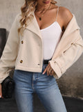 Double Breasted Cropped Fleece Jacket - Apricot