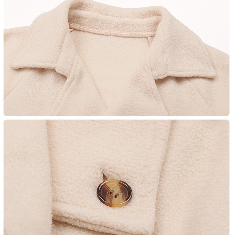 Double Breasted Cropped Fleece Jacket - Apricot - 1