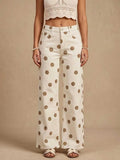 Tonal Polka Dot Wide Leg Jeans - Beige