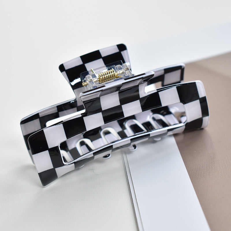 Two Tone Check Rectangular Hair Claw - Black