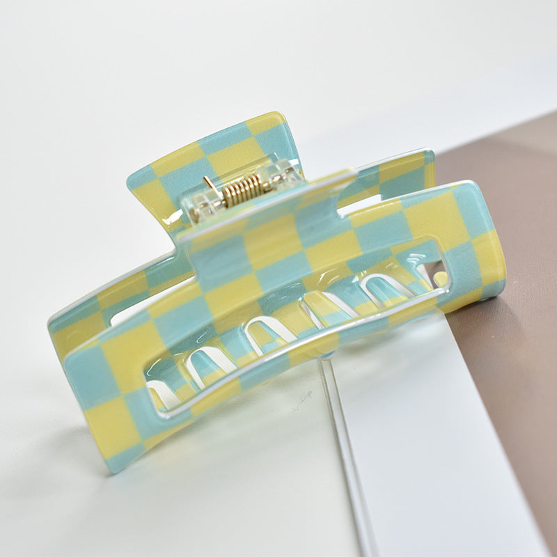 Two Tone Check Rectangular Hair Claw - Yellow