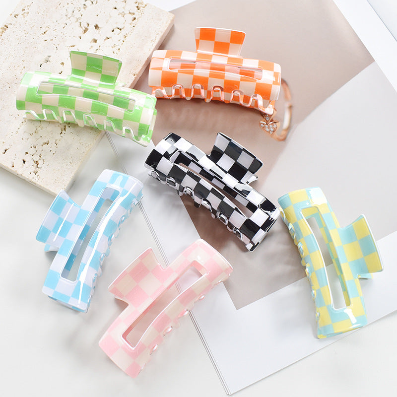 Two Tone Check Rectangular Hair Claw