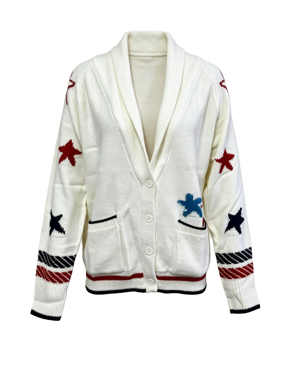 Nautical Sailboat Graphic Shawl Collar Cardigan - Ivory - 2