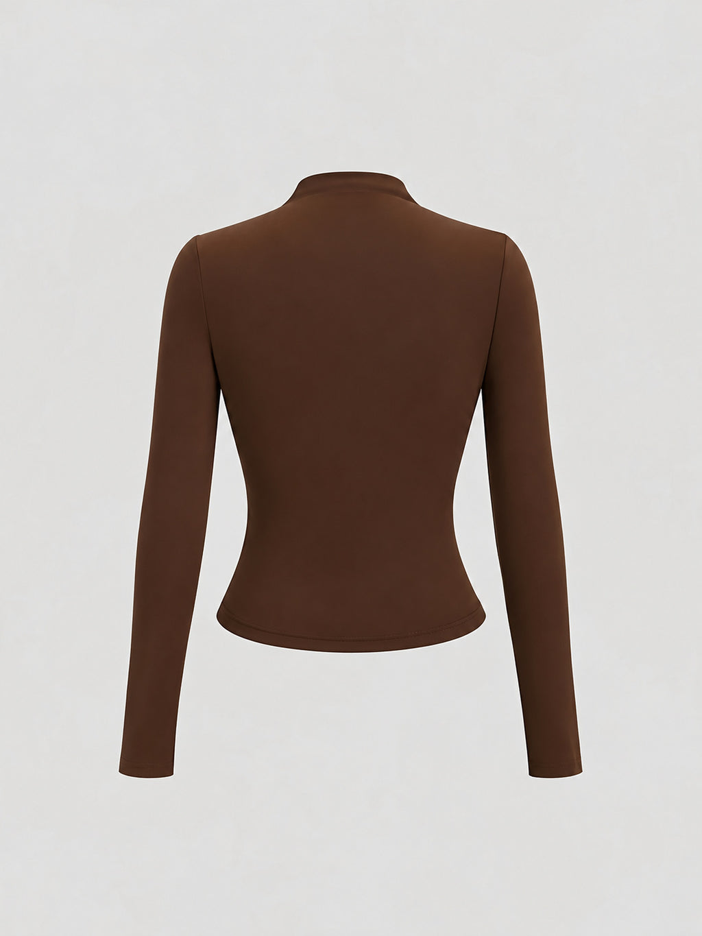 Asymmetric Ruched Mock Neck Blouse with Long Sleeves - Brown - 1